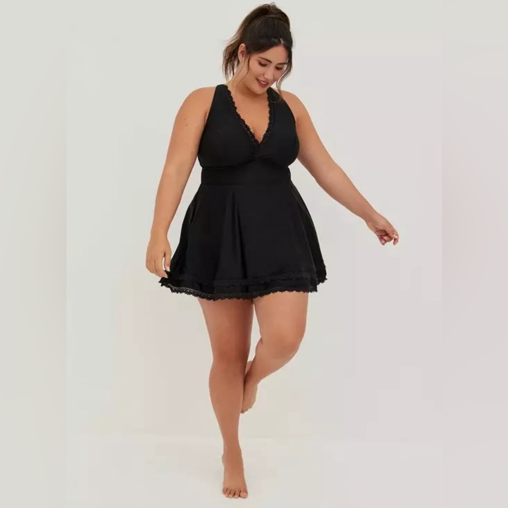 Plus Size Black Swimdress with Skirted Bottom